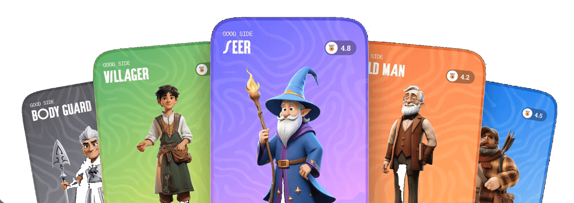 Werewolf role cards: Body Guard, Villager, Seer, Old Man, Hunter